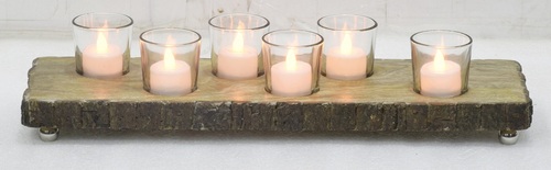 Wooden Base T-Light With Bark