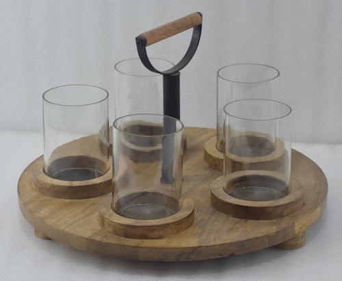 Wooden Round T-Light Stand