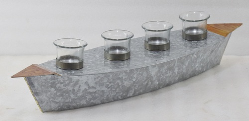 Galvanised Boat Shape T-Light Stand