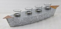 Galvanised Boat Shape T-light Stand - Color: Grey