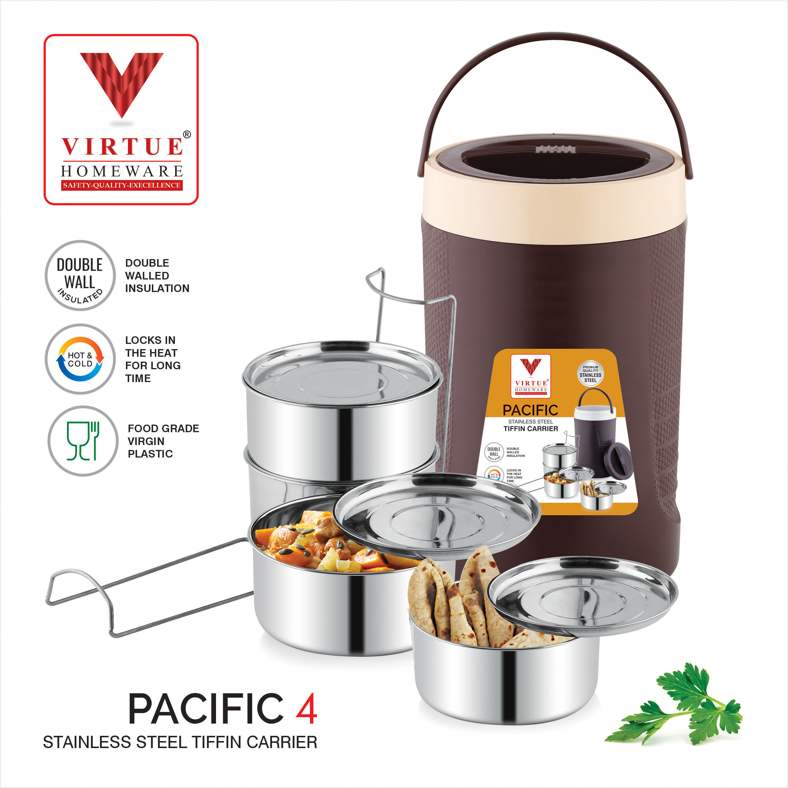 PACIFIC 4 VIRTUE HOMEWARE STAINLESS STEEL LUNCH BOX PACK