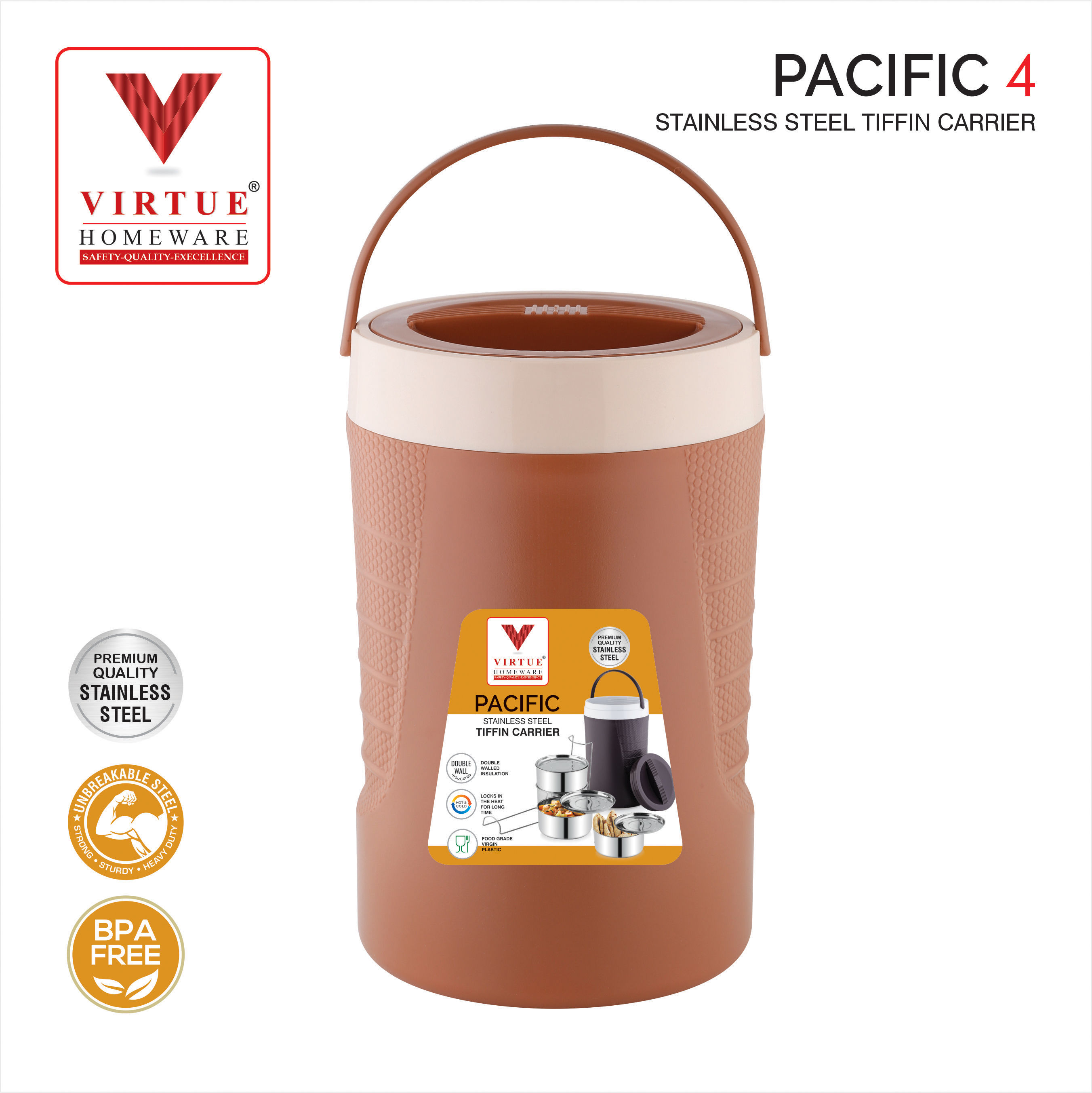 PACIFIC 4 VIRTUE HOMEWARE STAINLESS STEEL LUNCH BOX PACK