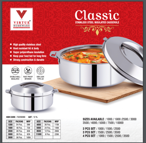 Classic Virtue Homeware St. Steel Insulated Casserole - Color: Silver