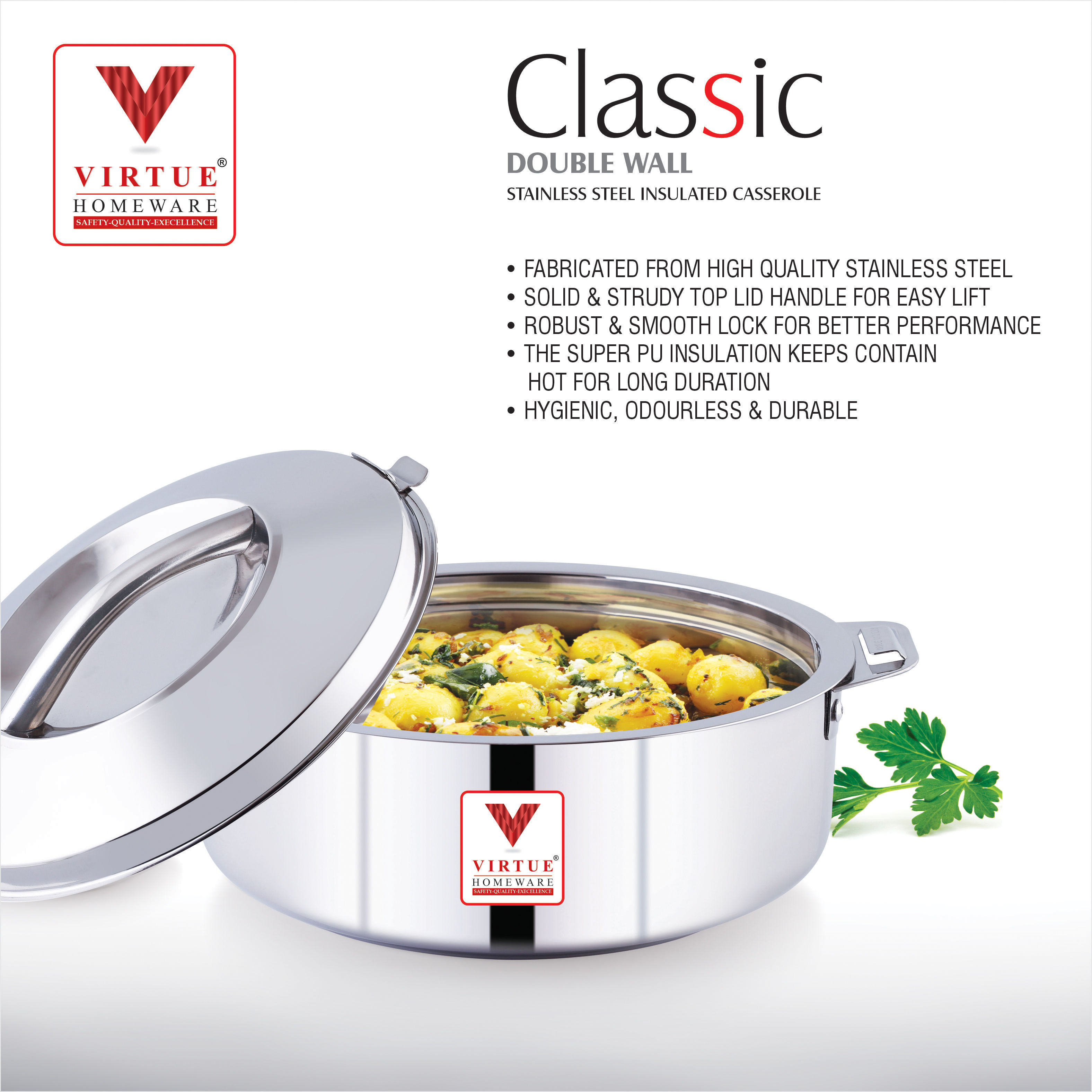 CLASSIC VIRTUE HOMEWARE ST. STEEL INSULATED CASSEROLE