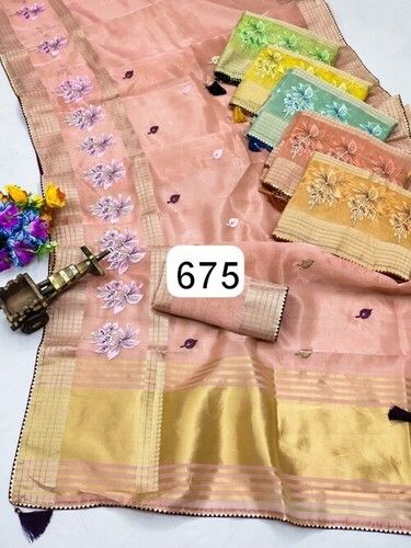 Georgette Chiffon Saree - 6-Color Set, Full Fancy Regular & Occasion Wear with Unstitched Blouse Piece | Washable, Quick Dry, Lightweight, Mesh Pattern, Dyed Texture