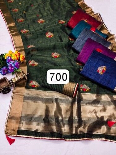 Fancy Embroidered Saree - 6 Color Set, 6.30 Meter Length, Unstitched Blouse Piece | Light Weight, Quick Dry, Washable, Ideal for Regular and Occasion Wear