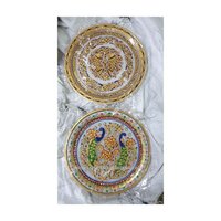 Handmade Marble Gold Rajasthani Painted Work Plate For Home Decor