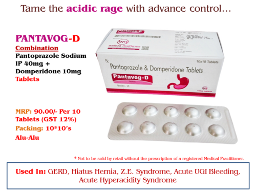 Pantoprazole Sodium IP 40mg + Domperidone 10mg Tablets
