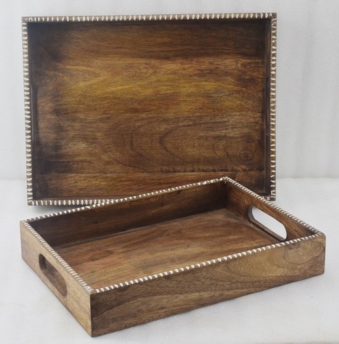 16 Inch Wooden Tray With Natural Finish