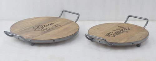 Wooden Decorative Tray With Metal Handle