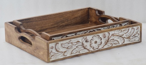 Wooden Tray Set With Natural Finish
