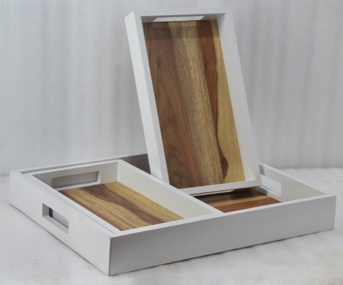 Wooden White Colour Tray With Stand