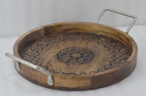 Wooden Round Printed Tray