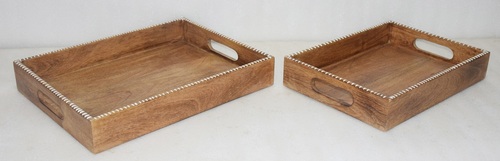 16 Inch Wooden Tray Set With Natural Finish