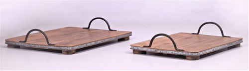 Wooden Tray Set With Metal Strip