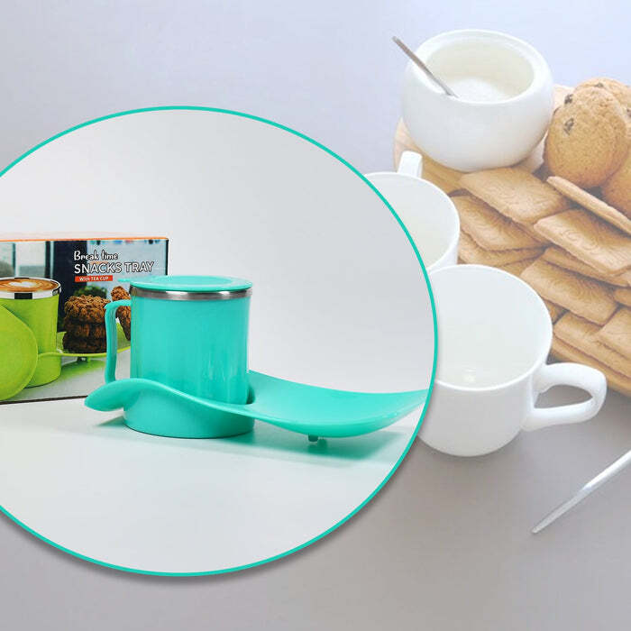 SNACKS TRAY & INSIDE STEEL CUP 350ML BREAK TIME TRAY