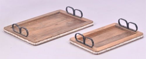 Wooden Rectangular Tray Set With Natural Finish