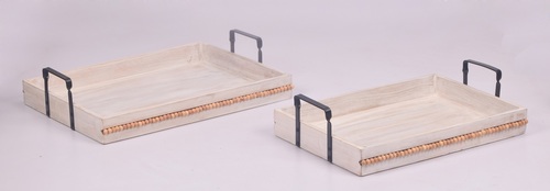 Wooden Rectangular Tray With White Wash