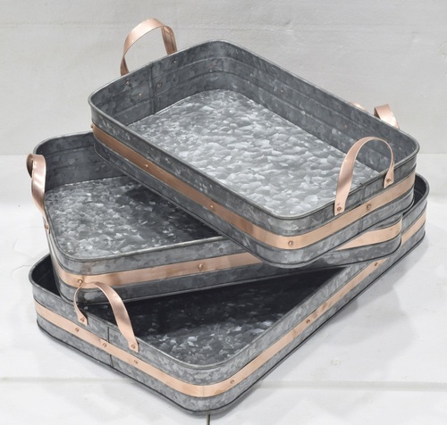 Set of 3 Galvanised Tray