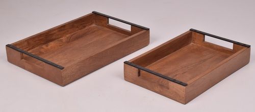 Wooden Rectangular Tray Set With Metal Strip