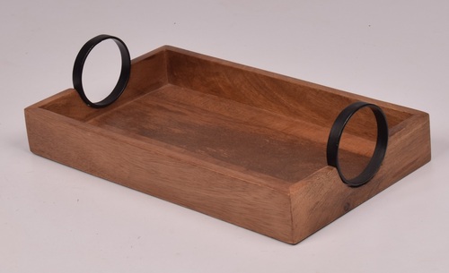 14 Inch Wooden Rectangular Tray With Natural Finish