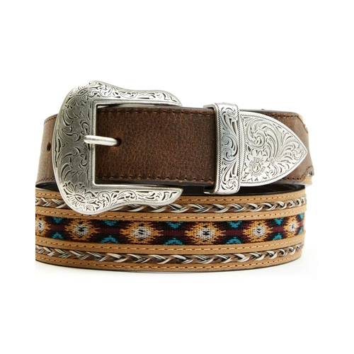 Brown 3-Piece Horse Hair Laced Southwest Inlay Belt Belt Type: Leather