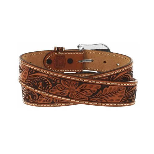 Equine Floral Tooled Premium Brown Leather Belt Gender: Men