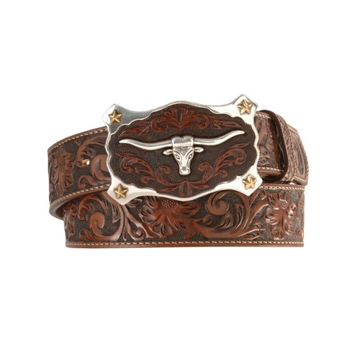Mens Longhorn Buckle Leather Belt Size: Small