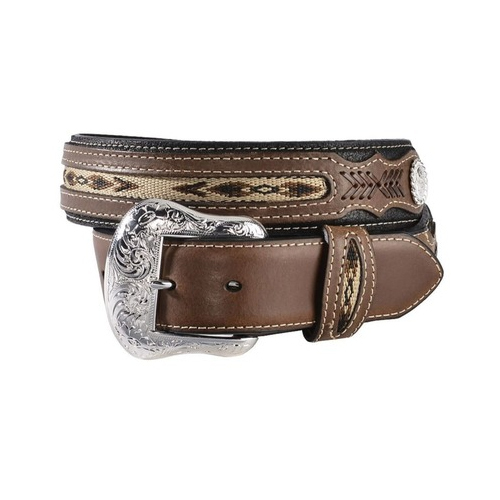 Mens Ribbon Inlay Leather Belt Size: Small