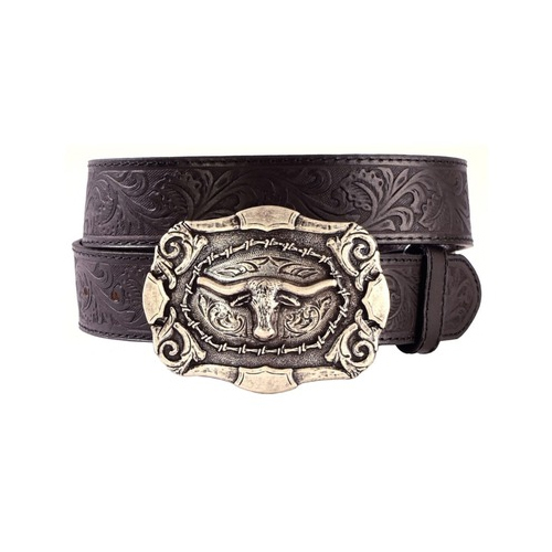 Tooled Longhorn Buckle Belt Belt Type: Leather