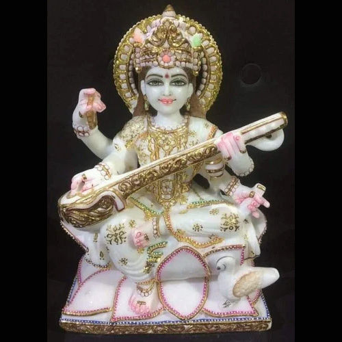 Easy To Clean White Marble Saraswati Statue