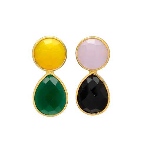 Golden multi colour gemstone earrings