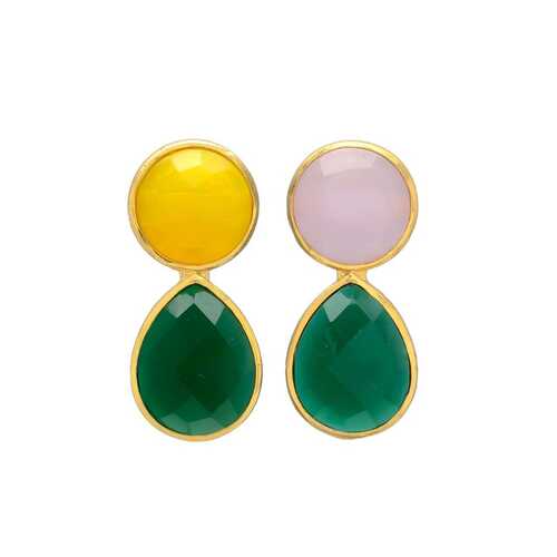 Multi colour golden gemstone earrings