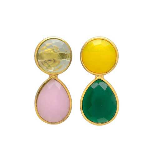 Golden unique colours gemstone earrings