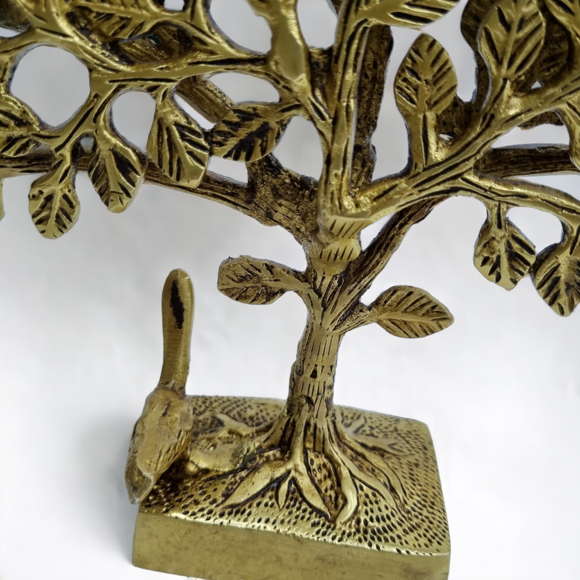 Brass Tree of life with roots and birds decorative item for your home and offices (Yellow, 11