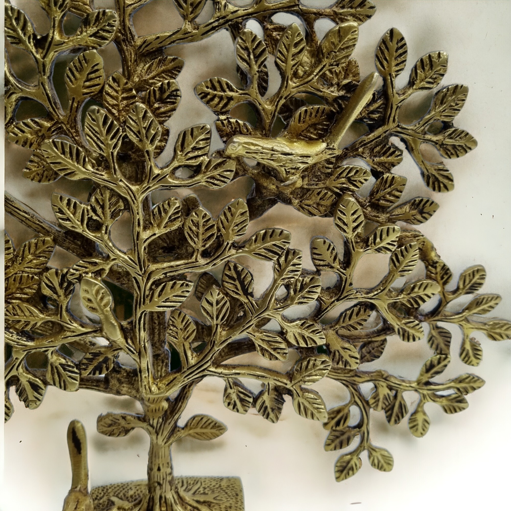 Brass Tree of life with roots and birds decorative item for your home and offices (Yellow, 11