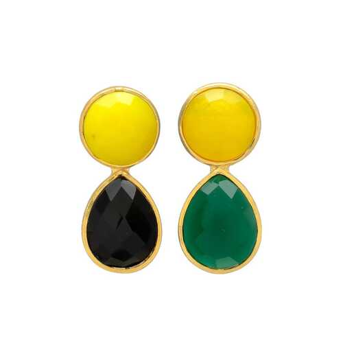 Yellow and green, black gemstone earrings