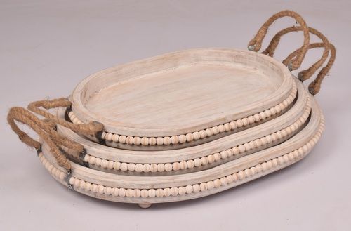 Wooden Tray Set With Jute Handle