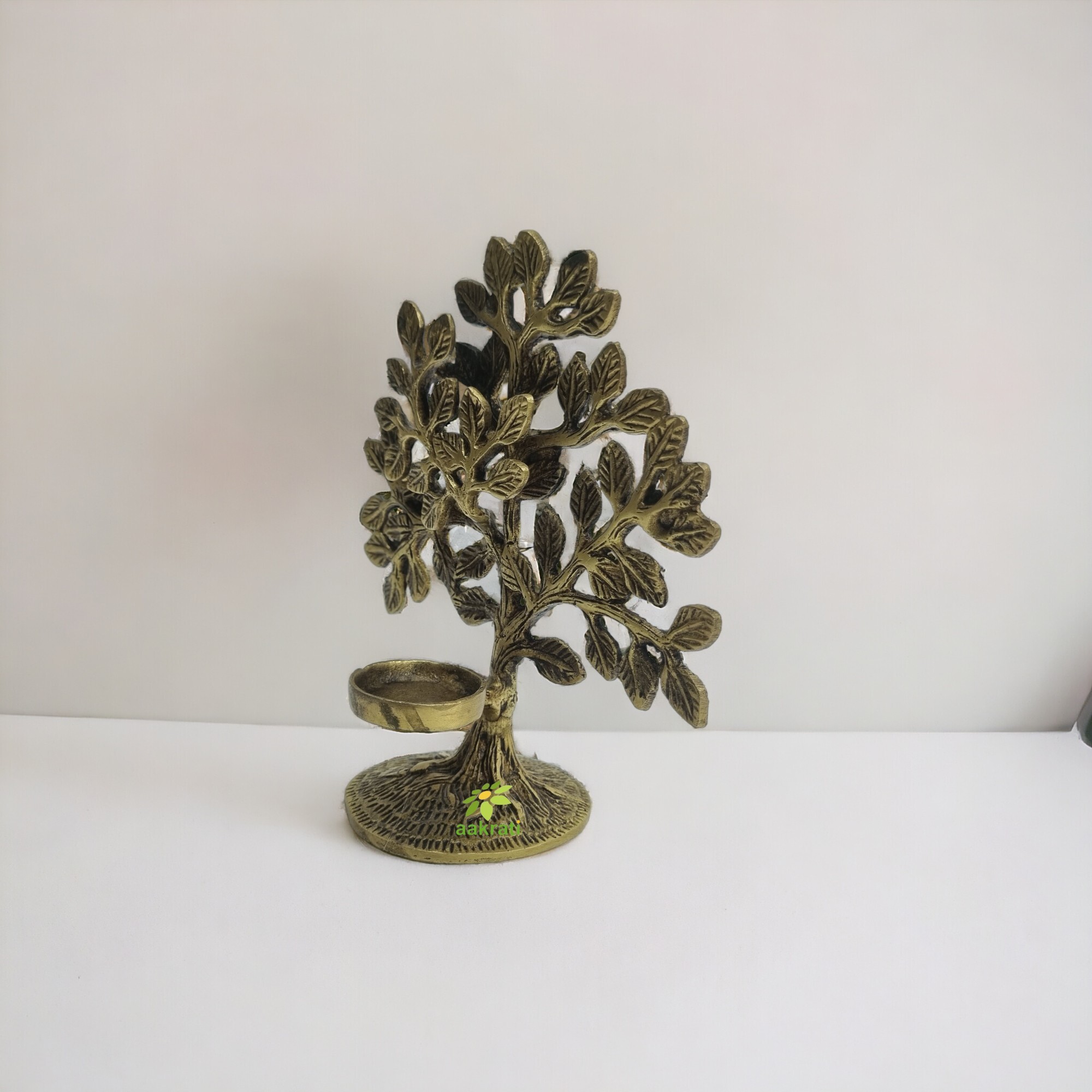 Brass Tree with Candle holder in yellow antique finish Gift item (Yellow, 6.7