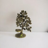 Brass Tree with Candle holder in yellow antique finish Gift item (Yellow, 6.7