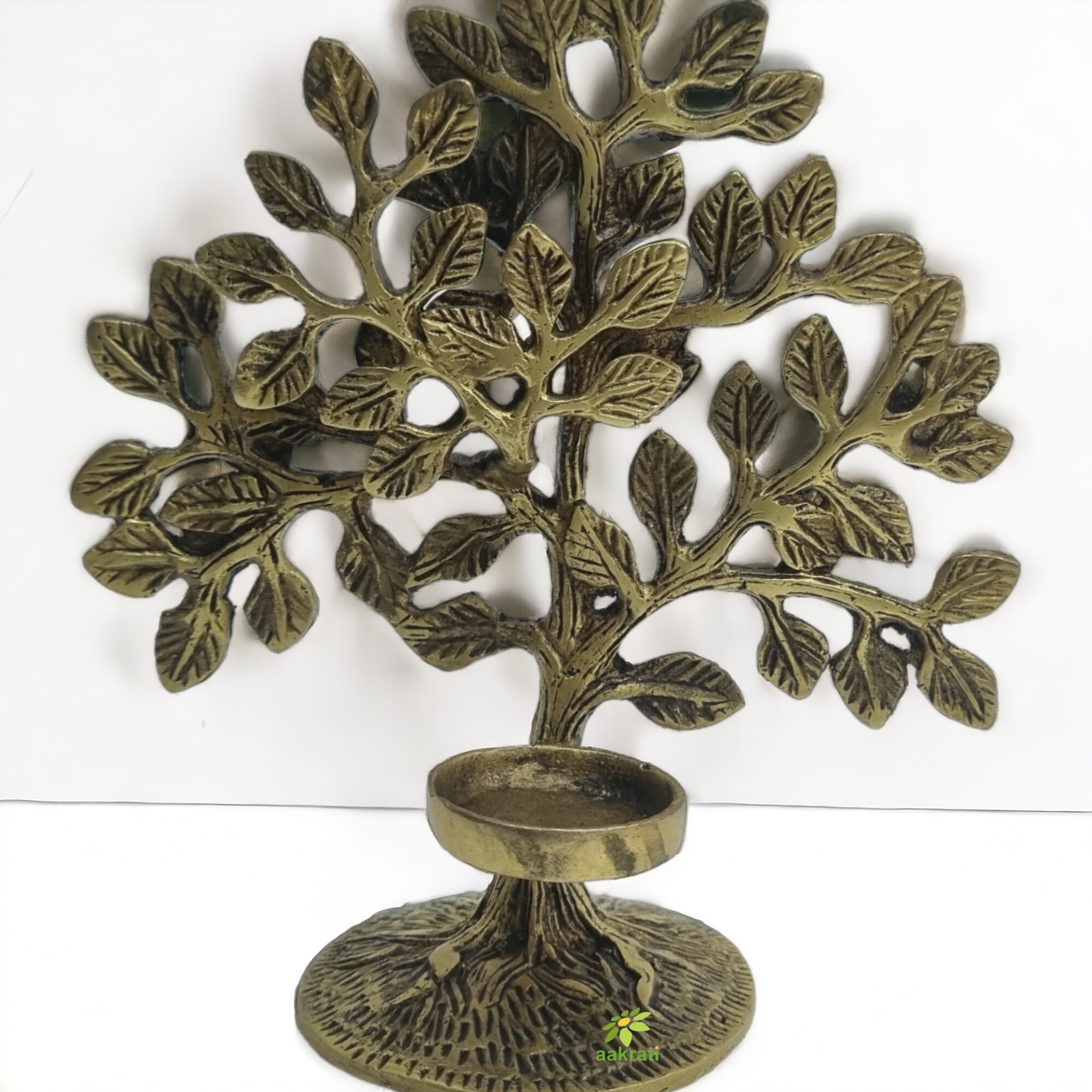 Brass Tree with Candle holder in yellow antique finish Gift item (Yellow, 6.7