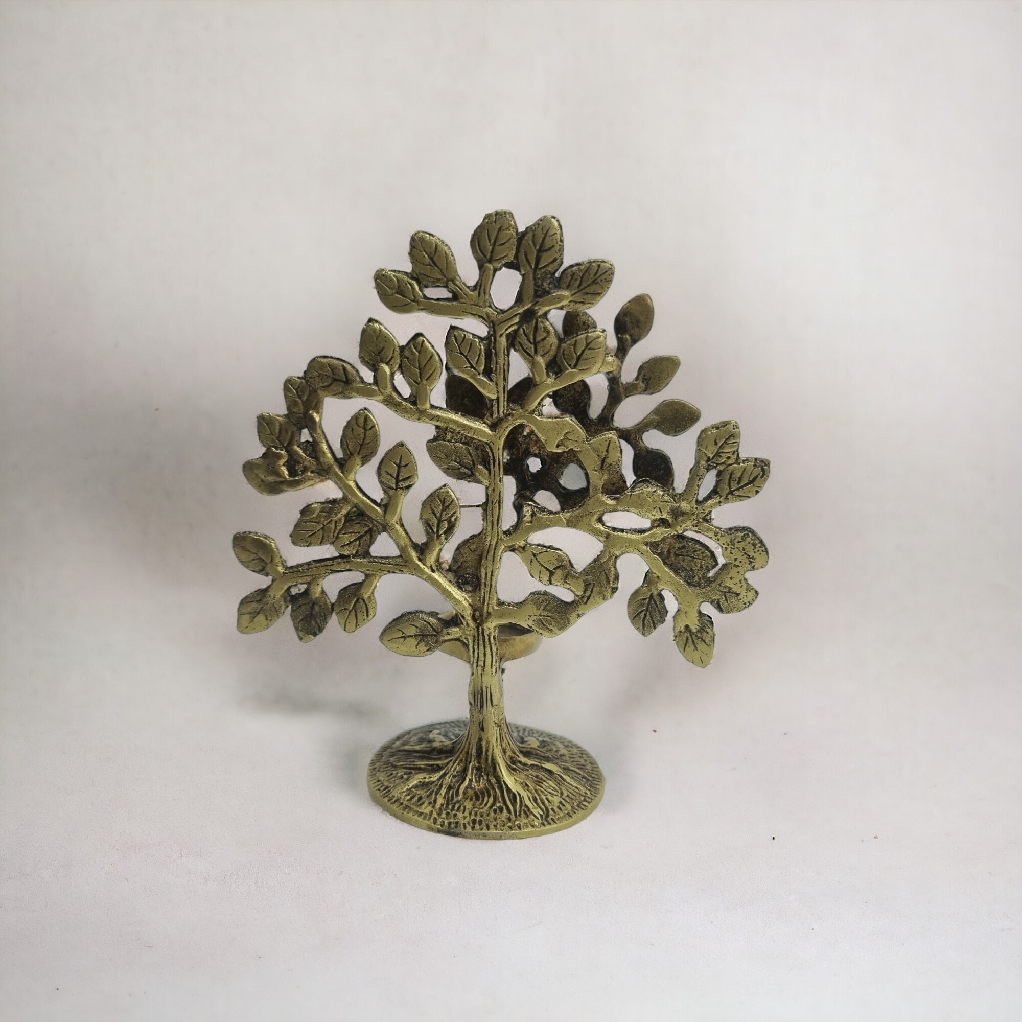 Brass Tree with Candle holder in yellow antique finish Gift item (Yellow, 6.7