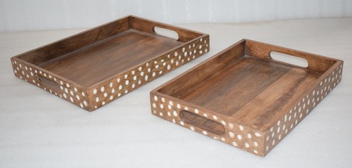 Wooden Tray With White Chintz