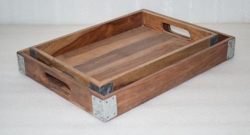 Wooden Tray With Metal Strip