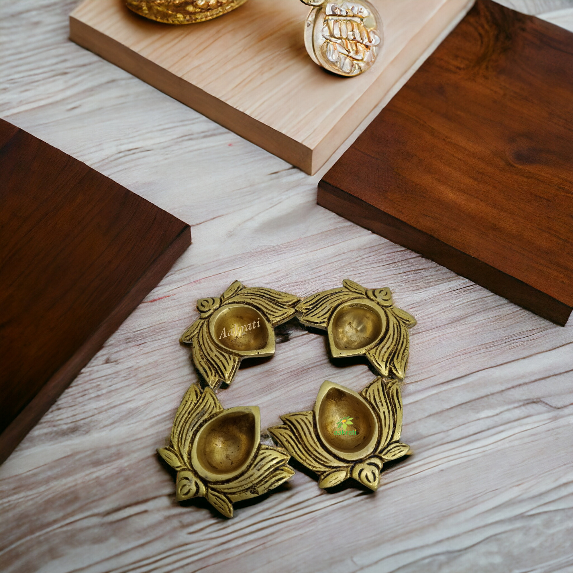 Lotus shaped Brass diya Set of 4| diya's Housewaming gift| Made By Aakrati (Set of 4 diya)