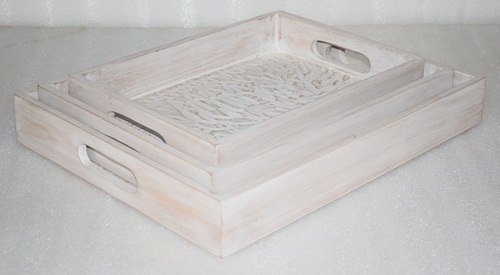 Wooden White Wash Decorative Tray