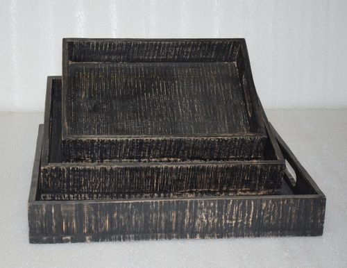 Wooden Black Chintz Tray Set