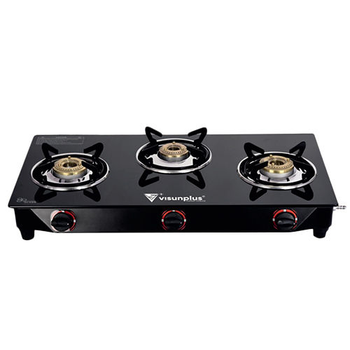 3 Burner Crystal Glass Gas Stove - Ignition Type: Manual