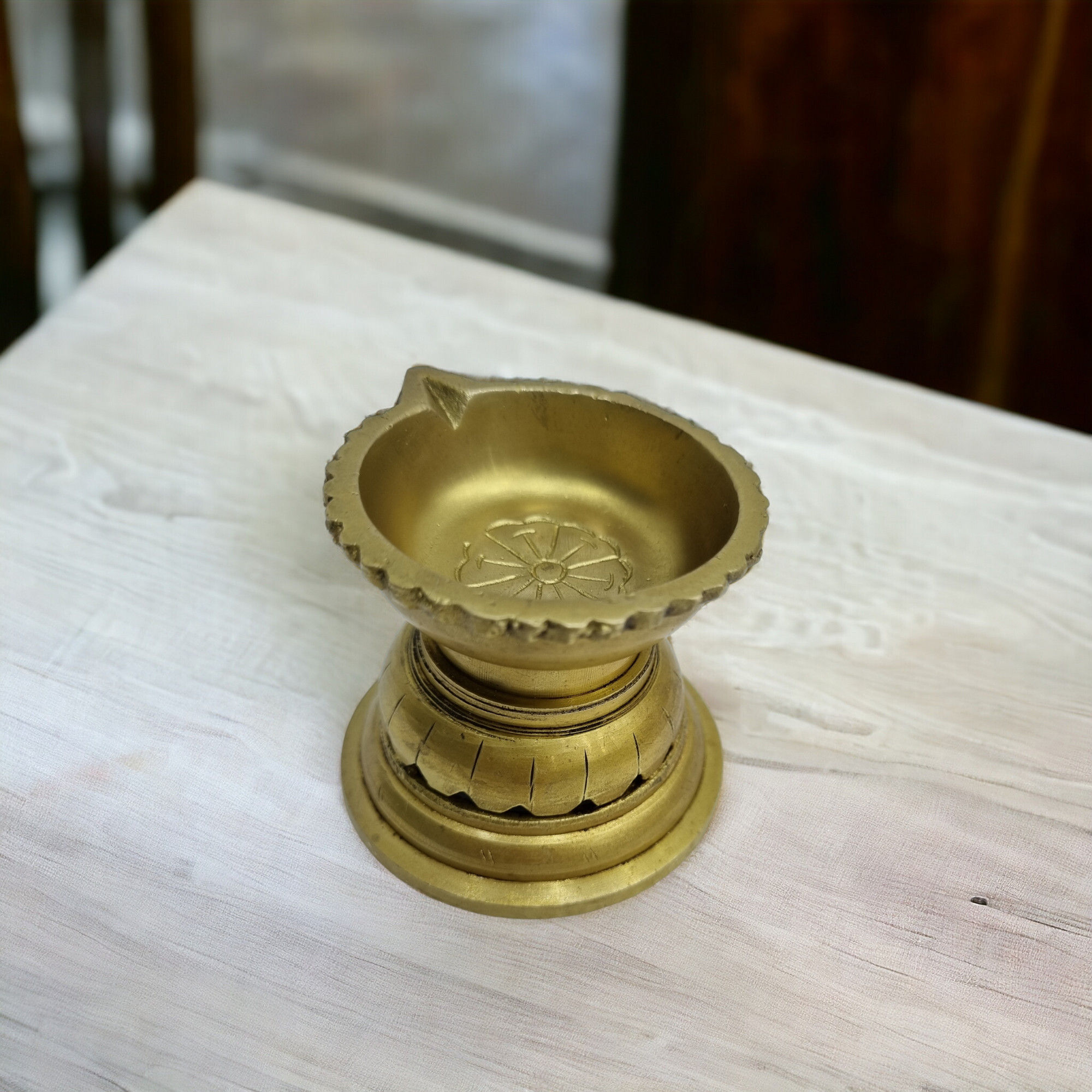 Brass Diya for Puja Temple Decoration,Lotus Shape Large Diya Stand Oil Lamp for Home, Mandir, Pooja