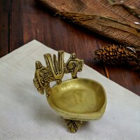 Shankh Chakra Namah Brass Diya Over Carved Design Legs | Brass Diya for Home Temple | Decorative Diyas